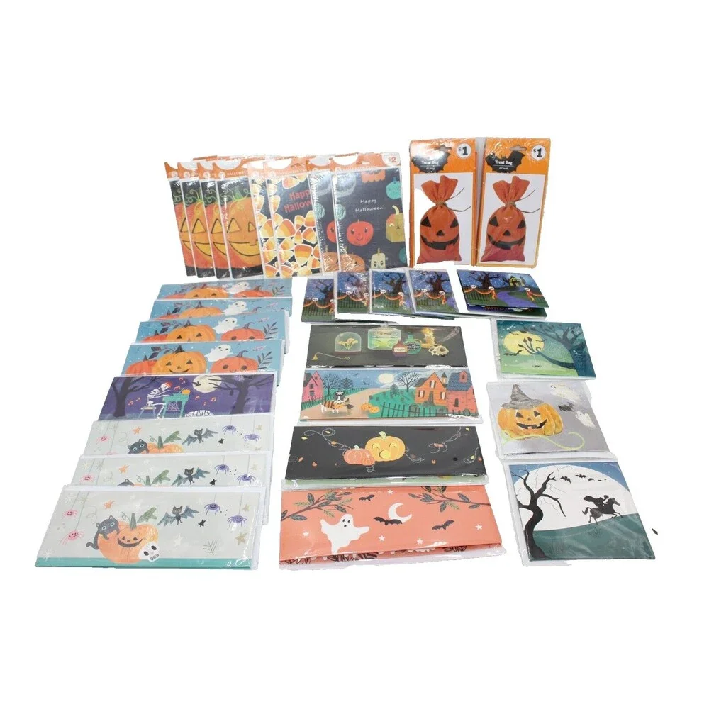 Lot of 62 Total Halloween Panoramic Pop Up Greeting Cards/Regular/Treat Bags NEW